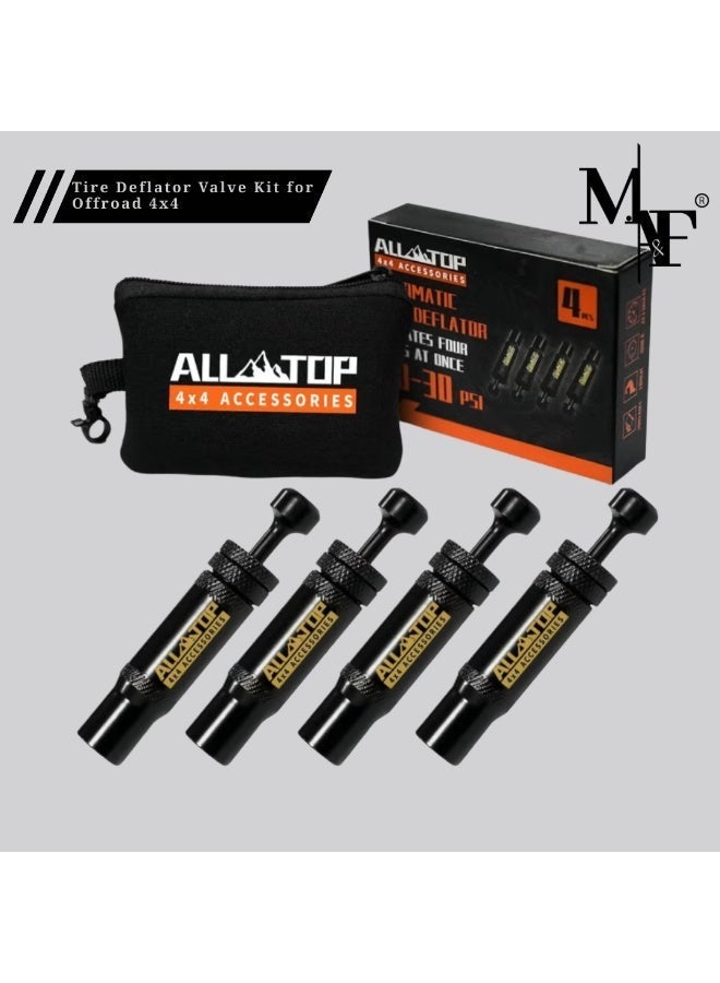 ALL-TOP Adjustable Auto-Stop Tire Deflator Valve Kit (10-30 PSI) 4 PCS Screw-on Tyre Air Down Tool for Offroad 4x4 (with 5 Valve caps) - Image 1